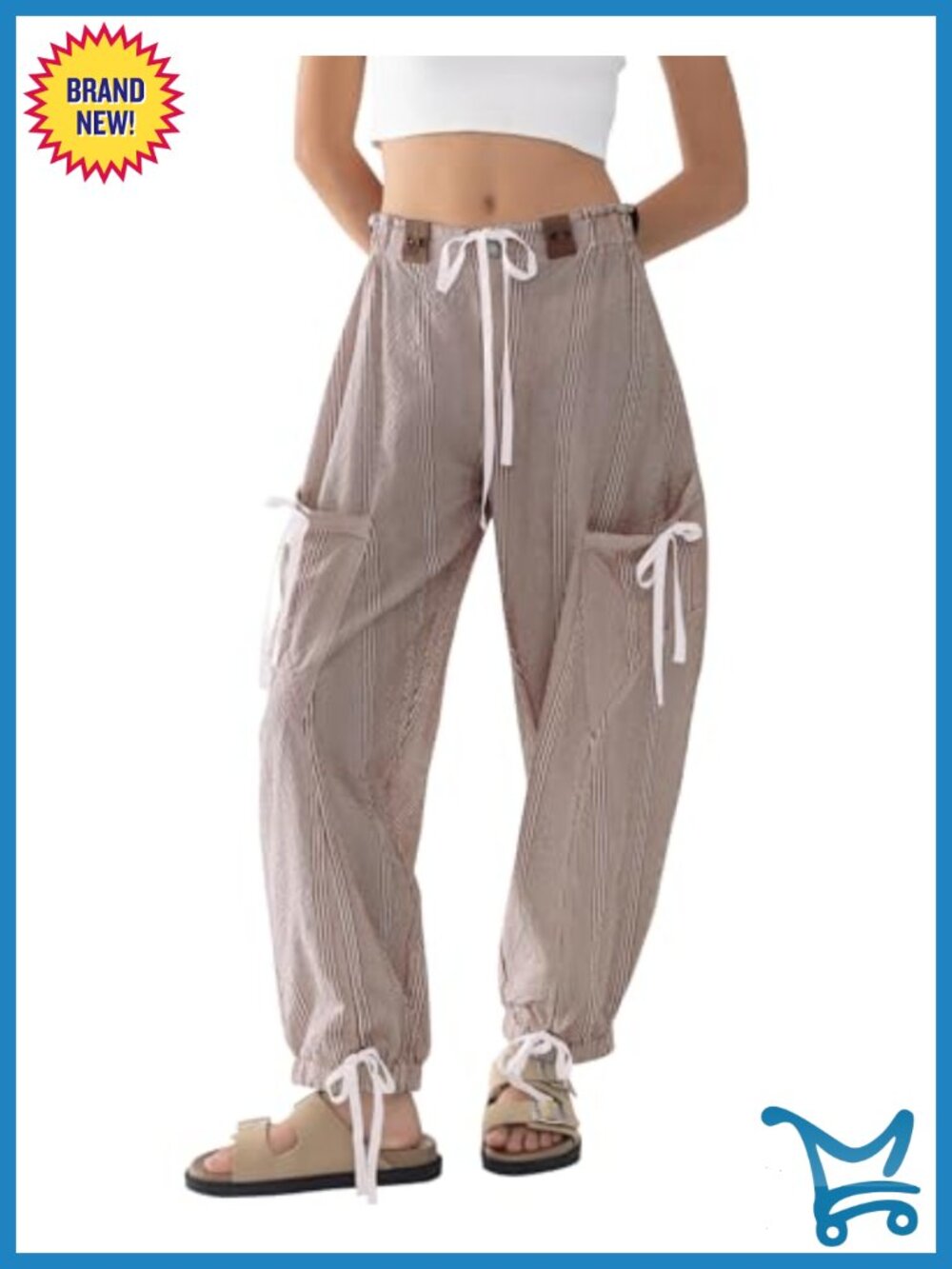 Wide Leg Striped Barrel Pants Drawstring Streetwear Parachute Trousers